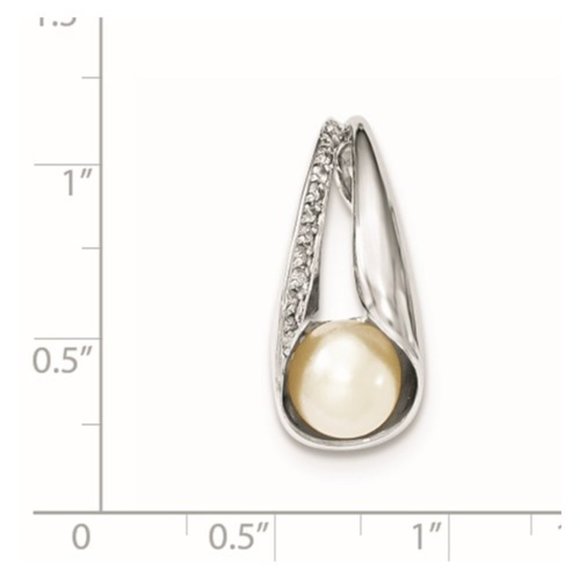 Closeout! 925 Sterling Silver Pendant with CZ and 8-9mm FWC White Button Pearl - Picture 2 of 2